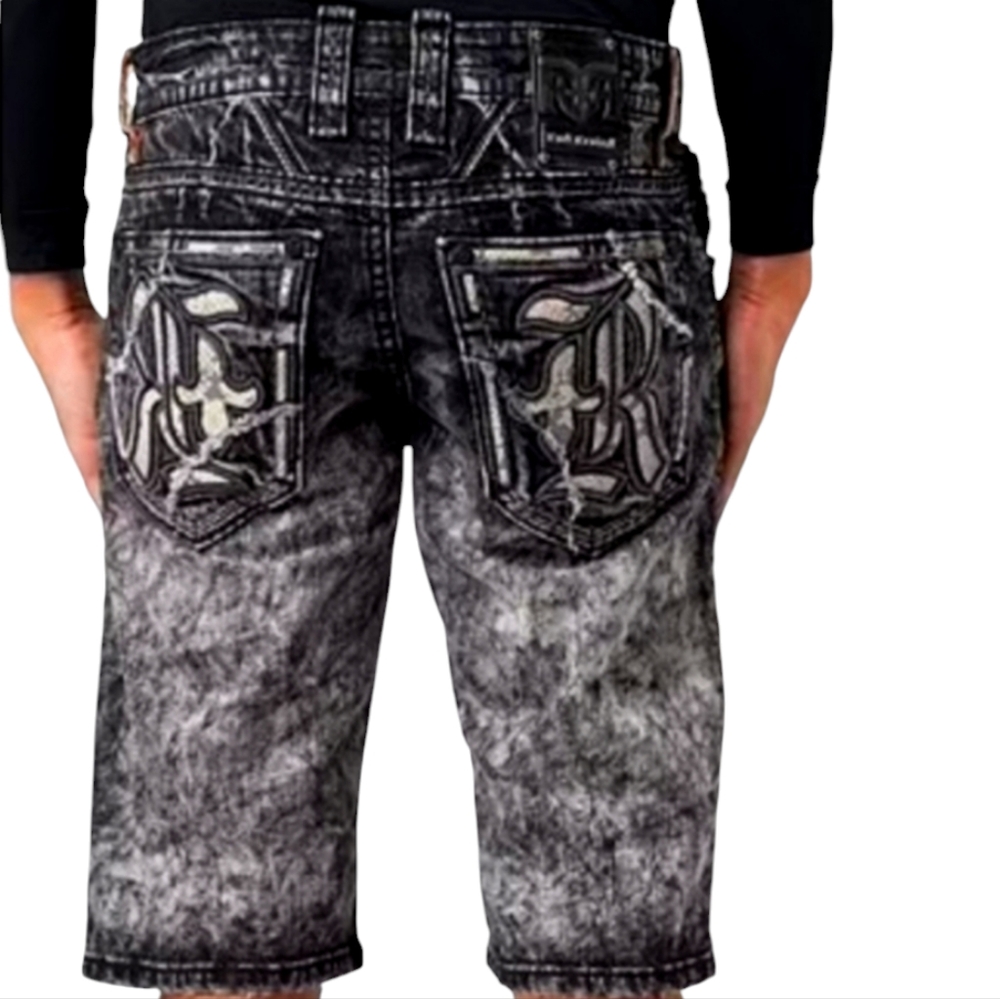 🆕️Rock Revival Acid-Black Baird Jean Shorts. Men's Size: Waist 30x13 Inseam.